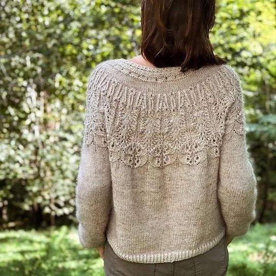 Вязаный пуловер с круглой ажурной кокеткой Ipazia Вязаный спицами пуловер с ажурной кокеткой
