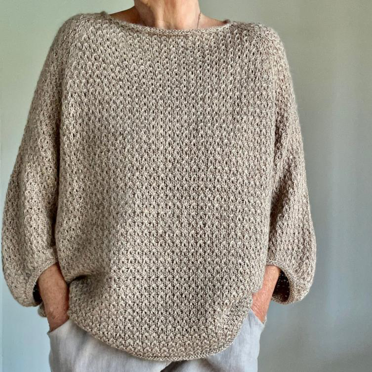 Льняной оверсайз пуловер вязаный спицами сверху Augusta Льняной пуловер спицами