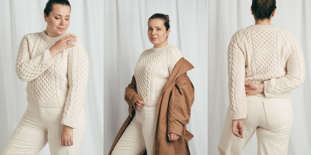 Вязаный спицами сверху пуловер реглан с косами Billie Арановый пуловер спицами