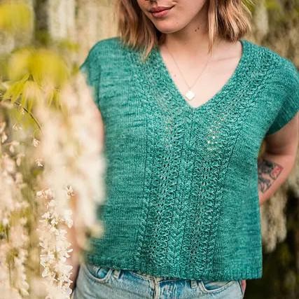 Вязаный летний топ с ажурной панелью Soft Current Tee Летний топ спицами