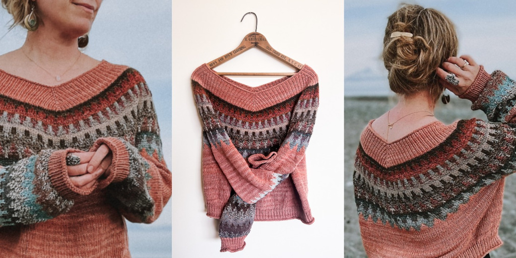 Жаккардовый оверсайз пуловер с неглубоким V вырезом Easy V Жаккардовый оверсайз спицами