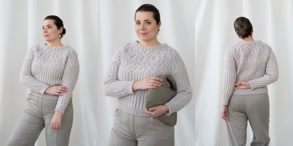 Пуловер с косами на круглой кокетке Marzipan Вязаный пуловер с косами на кокетке