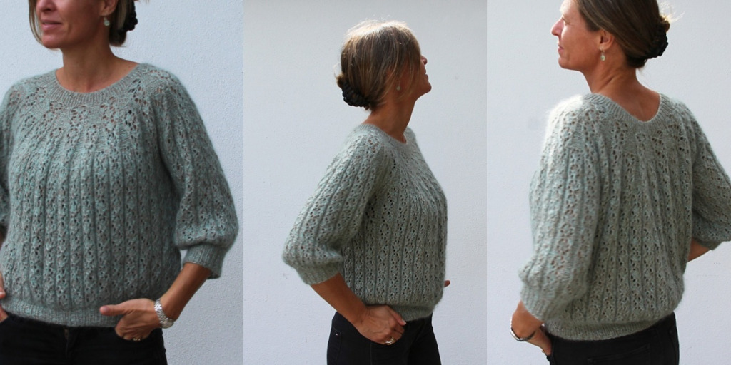 Мохеровый пуловер ажурным узором спицами VesterbyCrea No 10 Мохеровый ажурный пуловер спицами