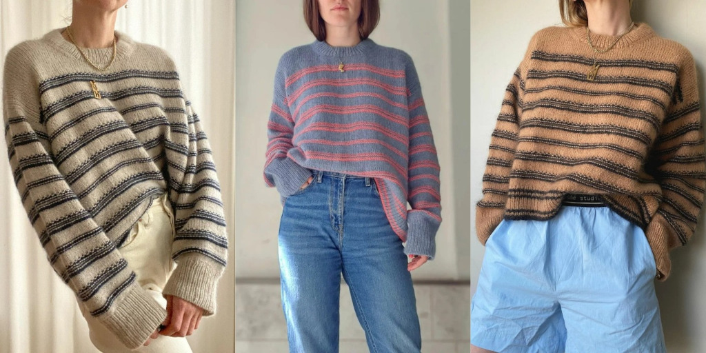 Пуловер с японским плечом спицами сверху Structure loop sweater Вязаный спицами пуловер с японским плечом