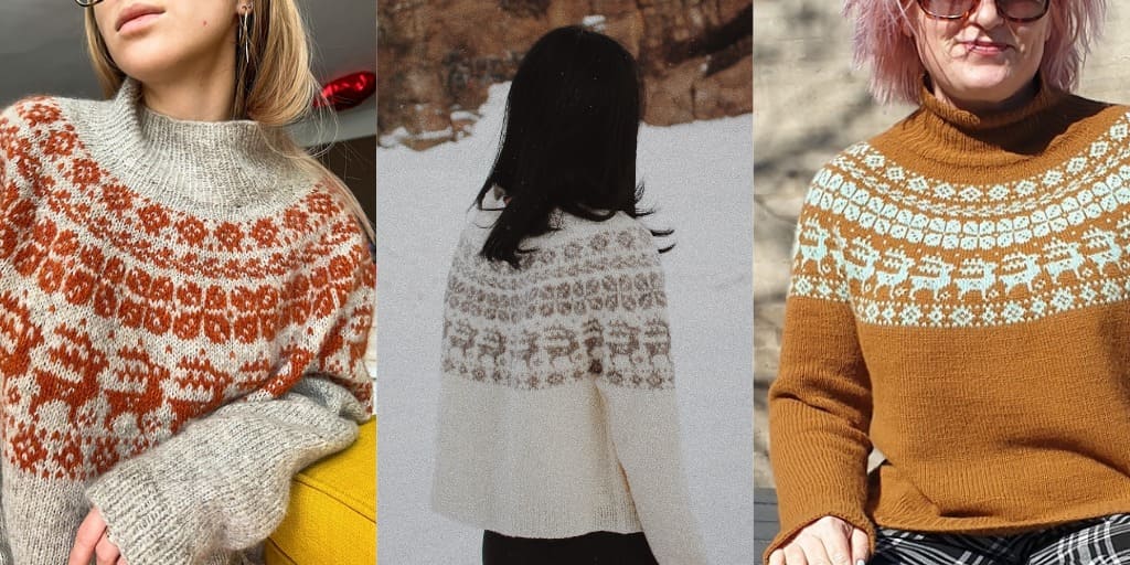 Пуловер с оленями Caribou crossing Вязаный спицами пуловер с оленями