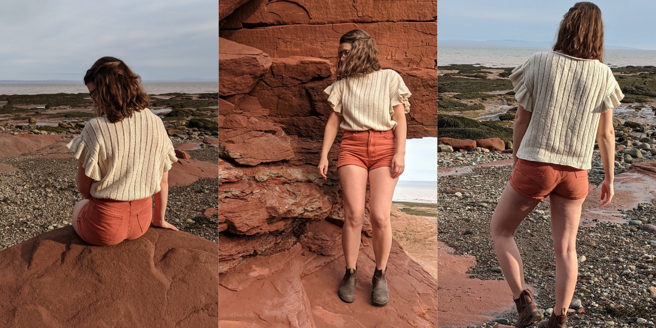 Топ с рукавами рюшами Shorebird Вязаный спицами топ с рюшами