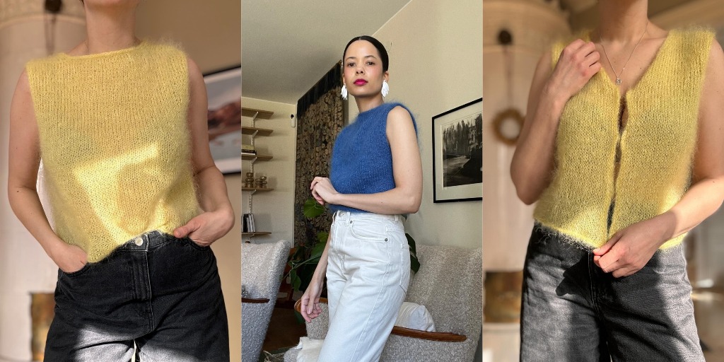 Вязаный спицами жилет Minou Vest Мохеровый жилет спицами