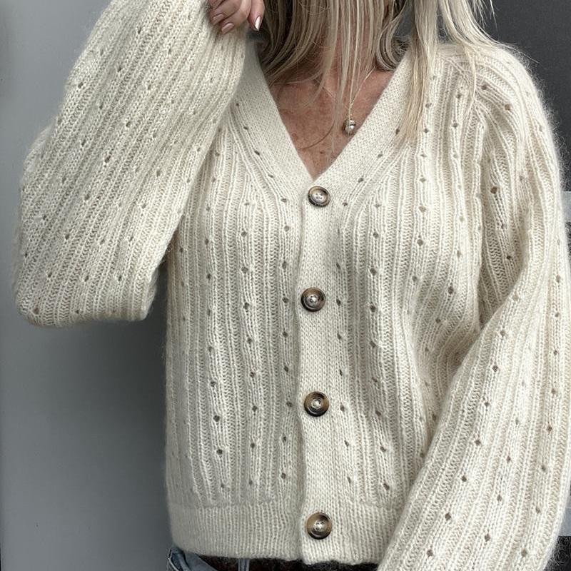 Элегантный текстурный кардиган Rikke no 1, вязаный спицами сверху Элегантный кардиган спицами