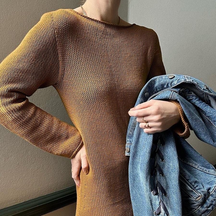 Стильное лаконичное платье Dress No 1, вязаное спицами сверху Простое платье спицами