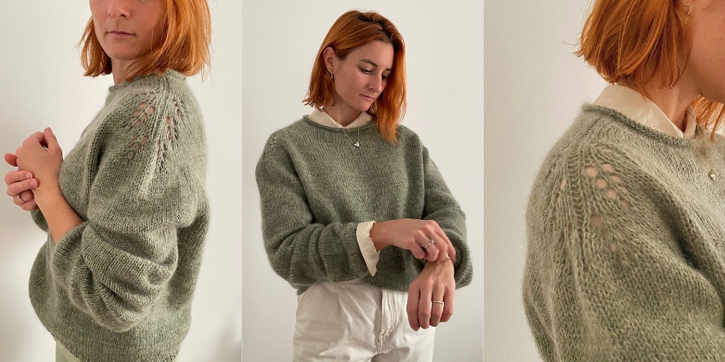 Пуловер с ажурной панелью плеча-погона Brezo Красивый пуловер с плечом-погоном