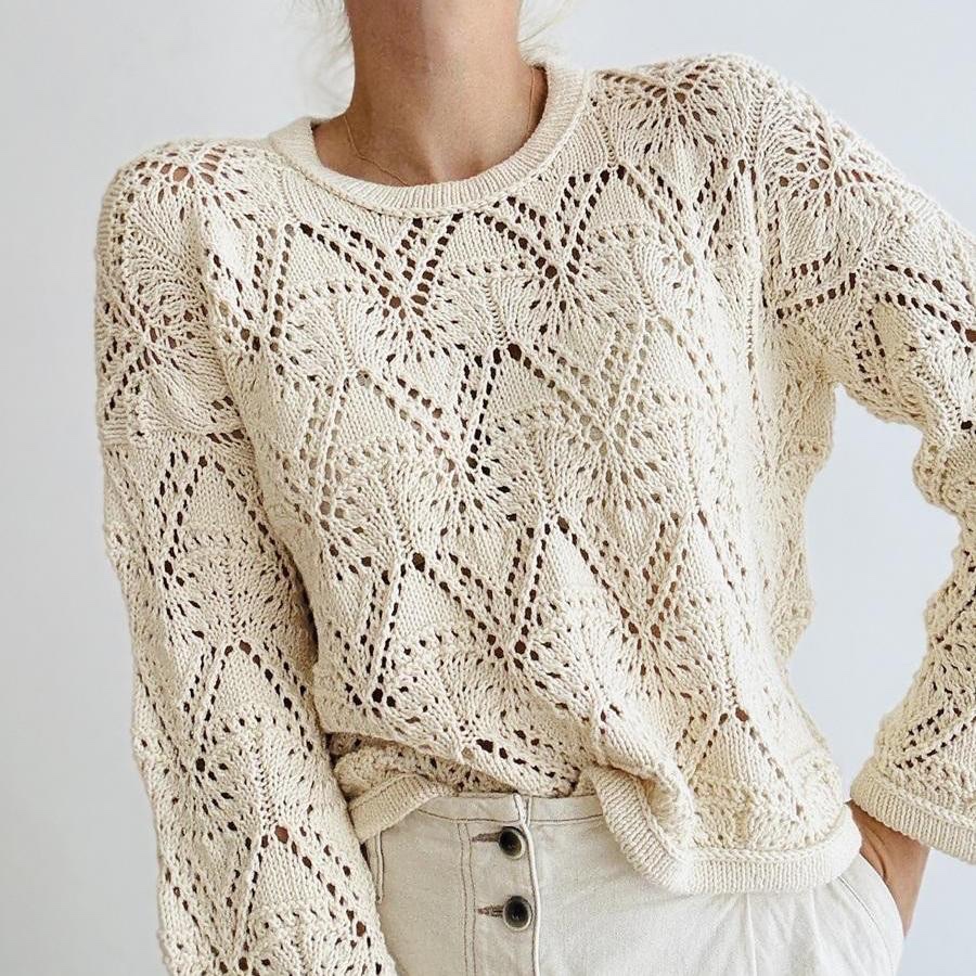 Эффектный ажурный пуловер-оверсайз Rodolphe, вязаный спицами сверху Ажурный пуловер спицами