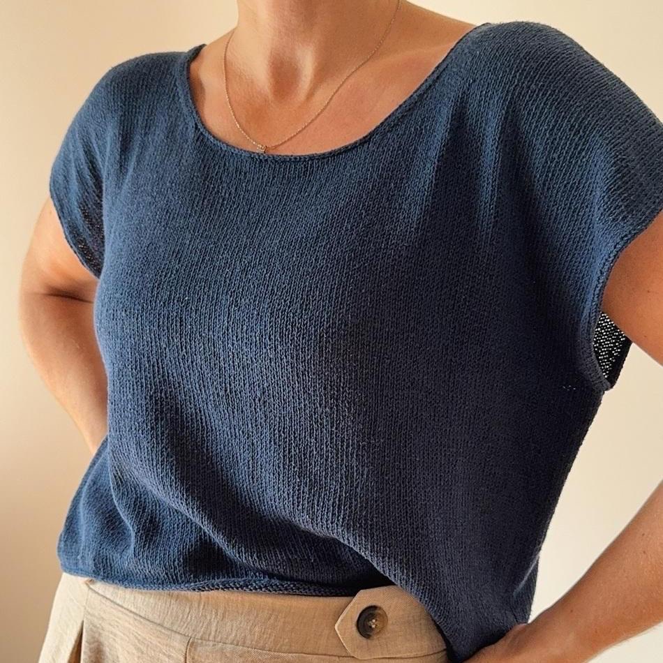 Вязаная спицами простая шелковая футболка Drop Cut Tee Lite Шелковая футболка спицами