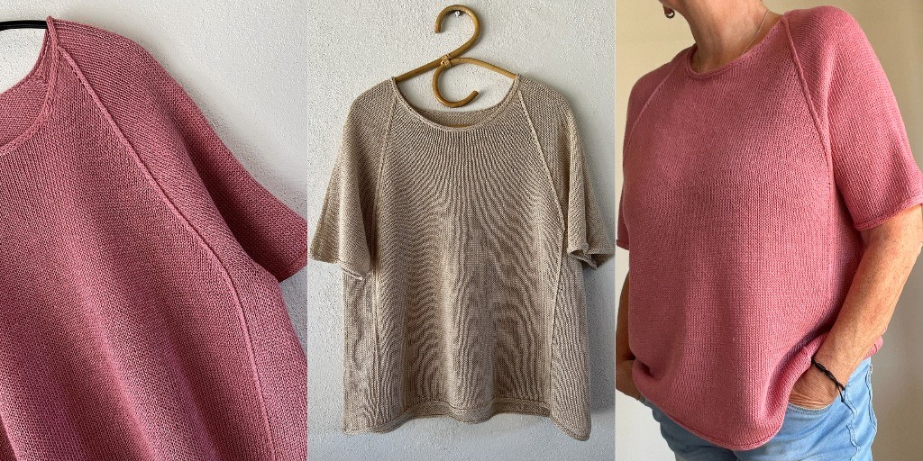 Льняной топ реглан спицами сверху без швов HOR no 18 Летний топ реглан спицами