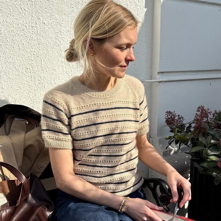 Кашемировая футболка в полоску IDA, вязаная спицами сверху Кашемировая футболка в полоску