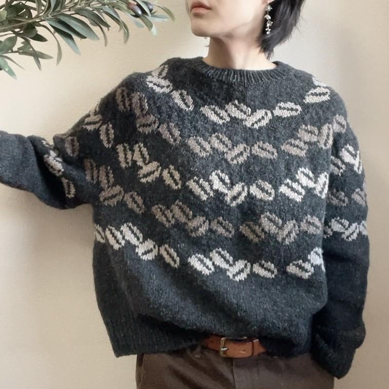 Вязаный спицами красивый жаккардовый свитер Coffee Lovers Жаккардовый свитер спицами