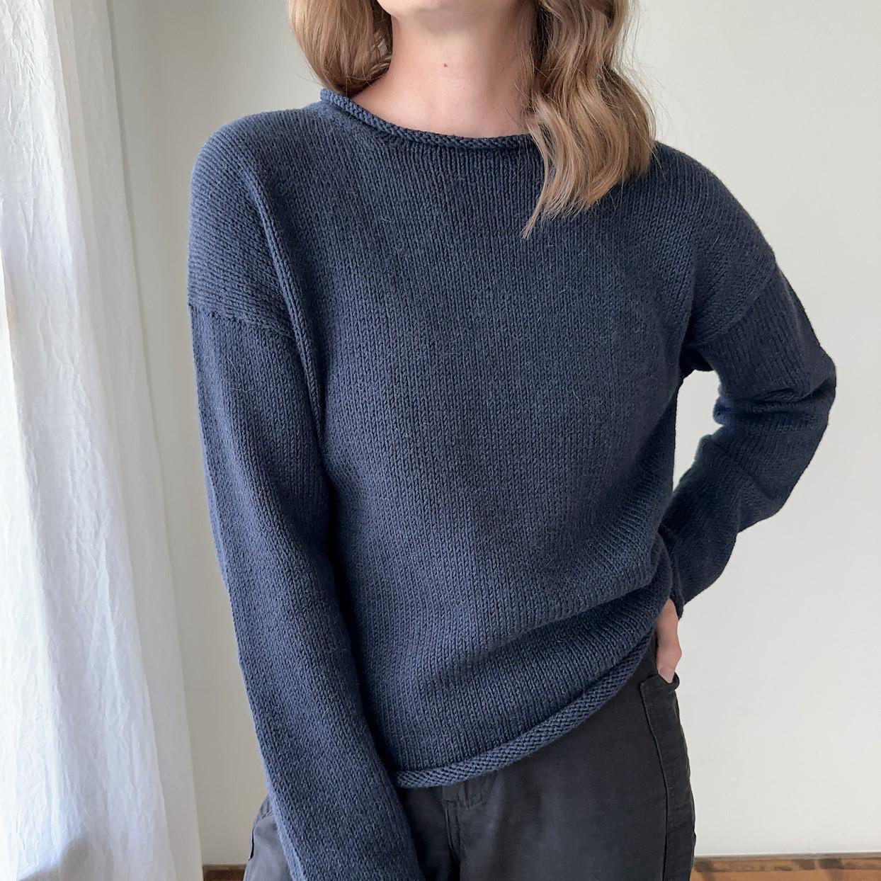 Классический свитер с японским плечом спицами сверху Sadie Простой свитер вязаный спицами с подробным описанием