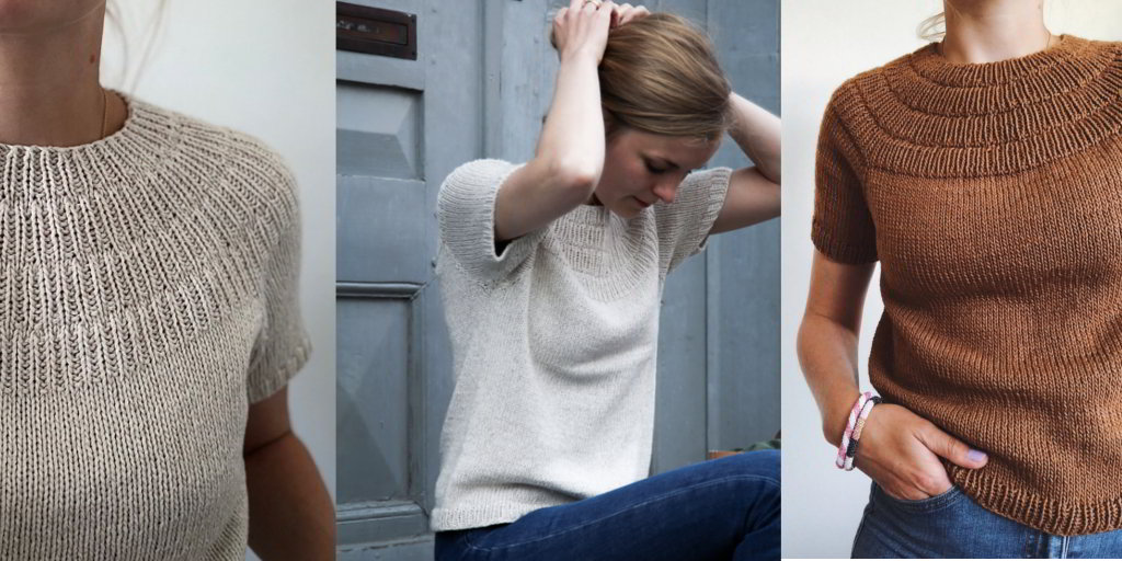 Вязаная спицами сверху кофточка с круглой кокеткой Anker's Вязаная кофточка