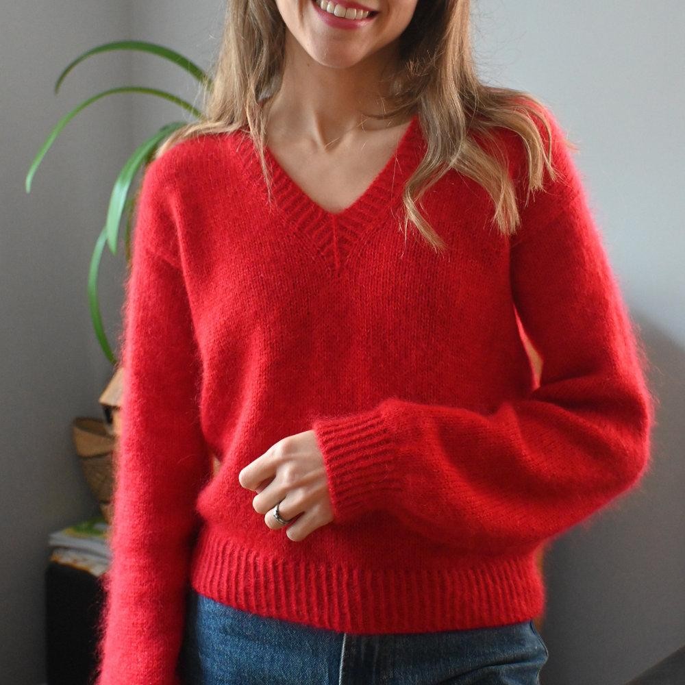 Пуловер с V вырезом спицами сверху Academie Пуловер с V вырезом вязаный спицами сверху описание