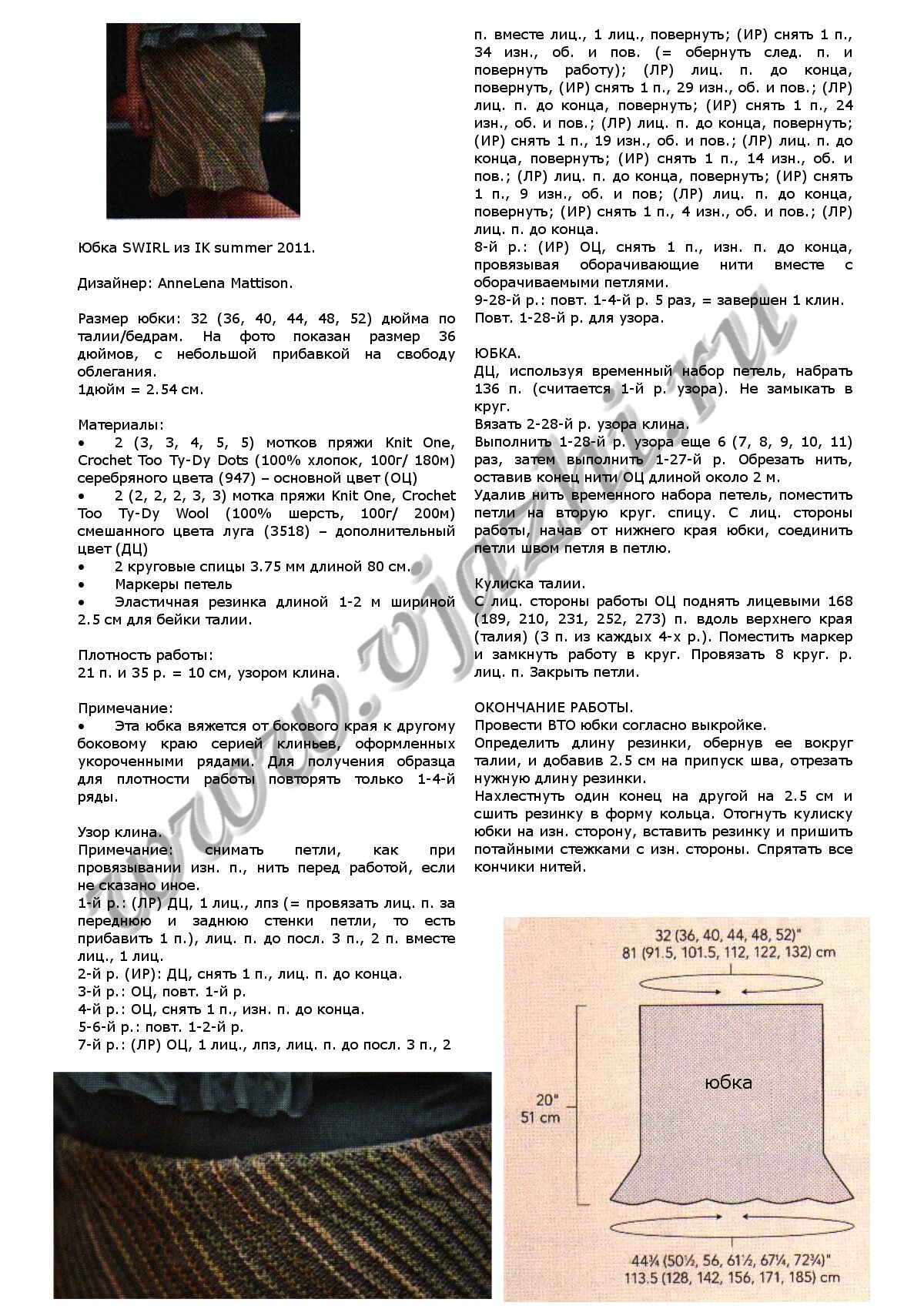 Описание вязания спицами женской юбки спиральным узором