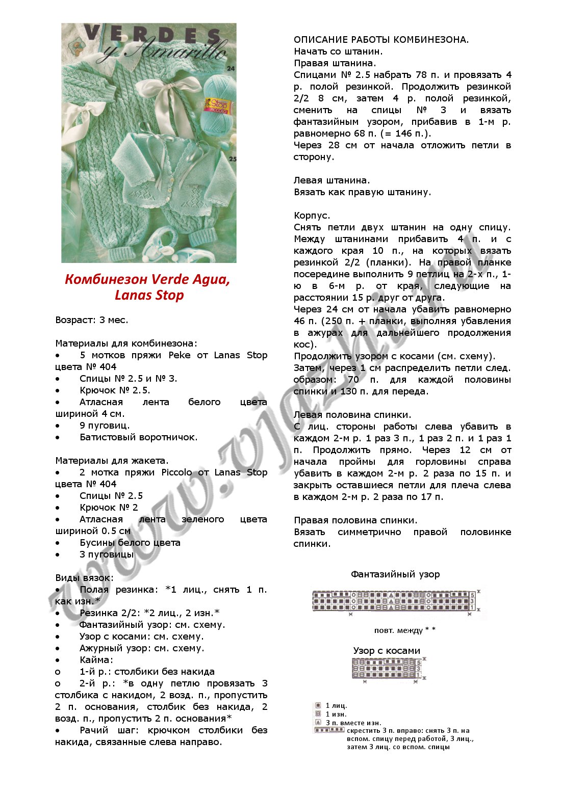 Описание вязания спицами детского комплекта для новорожденных из комбинезона и жакета страница 1