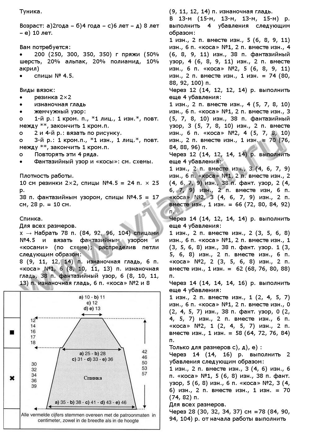 Туника для девочек спицами описание 1