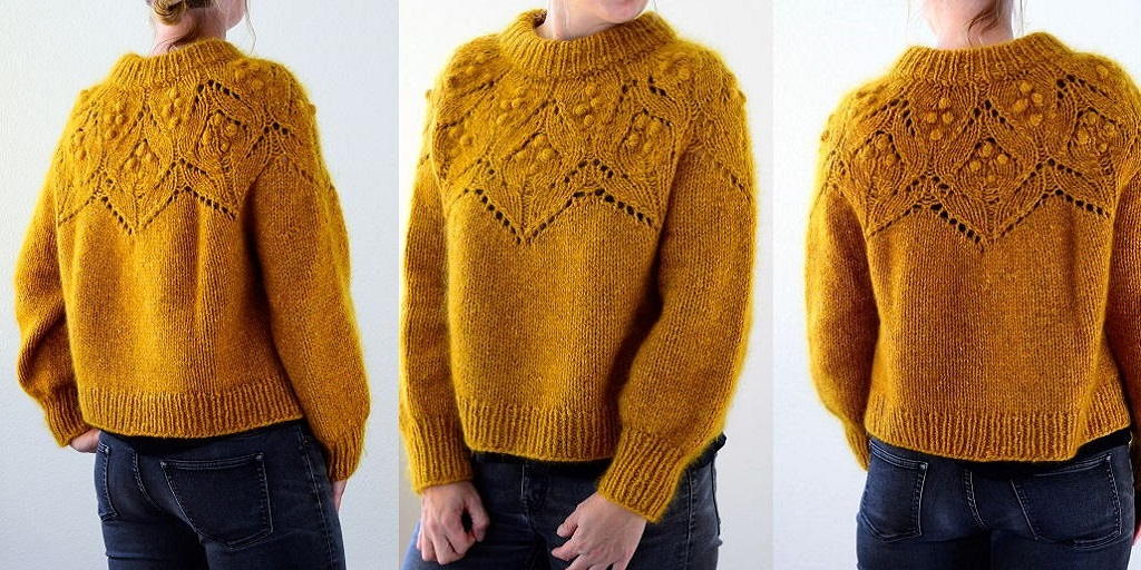 Джемпер с ажурной кокеткой Magnolia Bloom Женский джемпер свободного силуэта с ажурной кокеткой