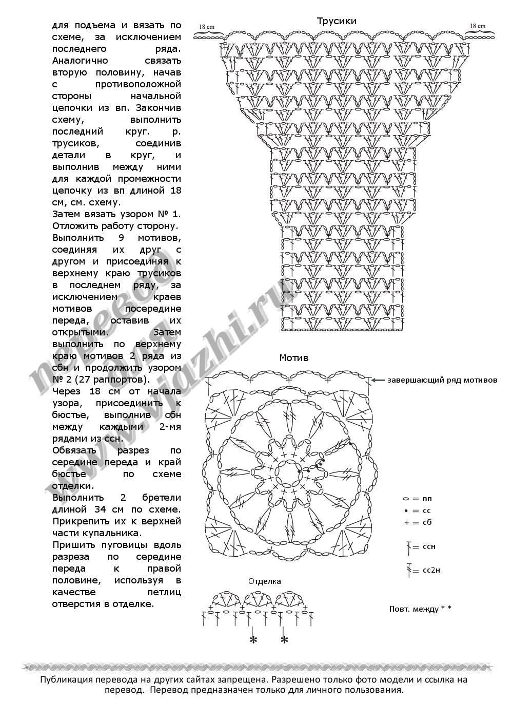 Описание вязания купальника крючком 2
