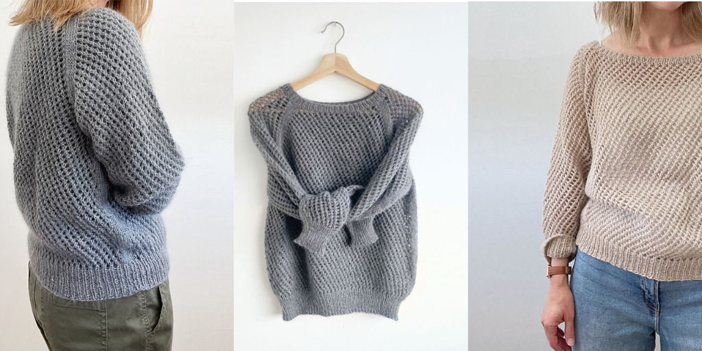 Ажурный пуловер сетчатым узором спицами сверху Simple Lace Пуловер спицами