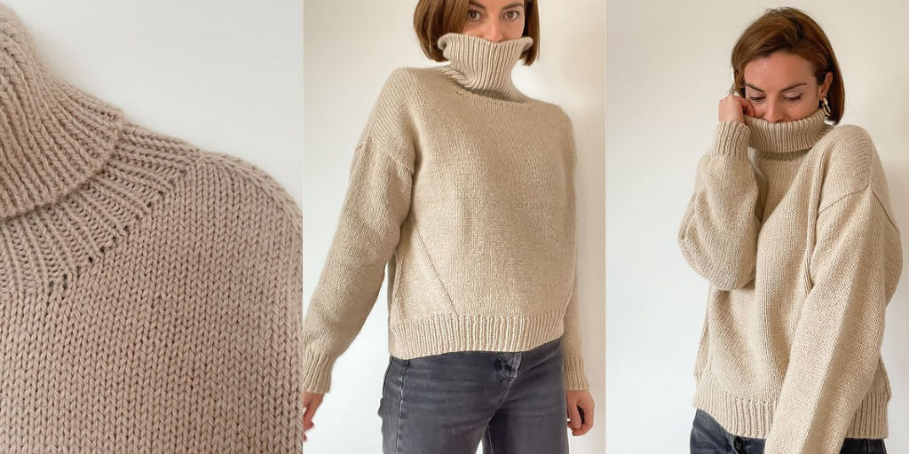 Вязаный свитер с воротником гольф спицами Norman Свитер спицами