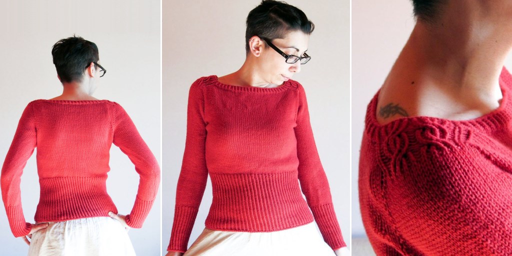 Пуловер с косами на плечах Apple Jam Пуловер с косами на плечах спицами