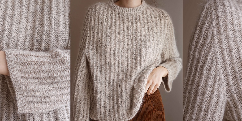 Пуловер оверсайз сверху узором "бамбук" Britta Пуловер без швов спицами узором "бамбук"