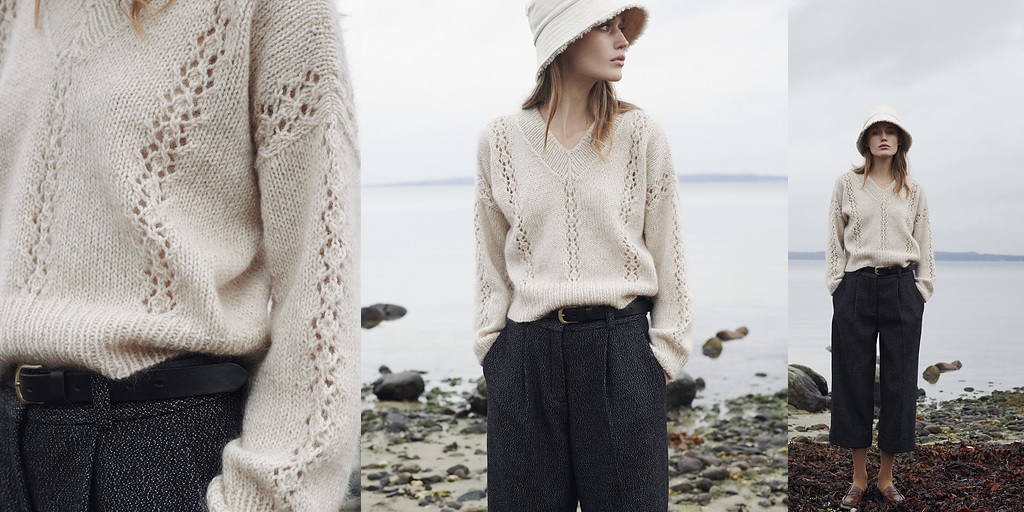 Пуловер без швов с треугольной горловиной Crystal Ажурный пуловер спицами