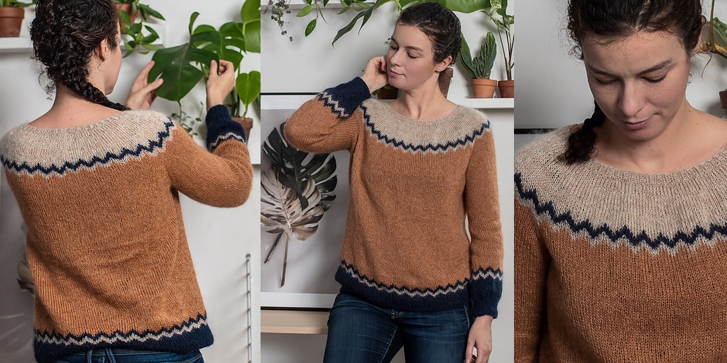 Пуловер на круглой кокетке вязаный спицами из мохера сверху Tamo Как вязать пуловер на круглой кокетке без швов