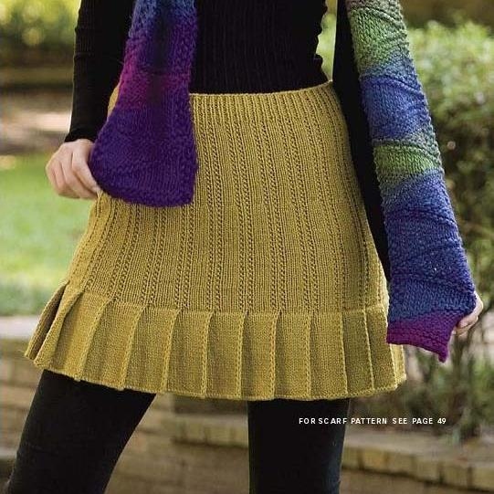 Женская юбка со складками вязаная спицами описание