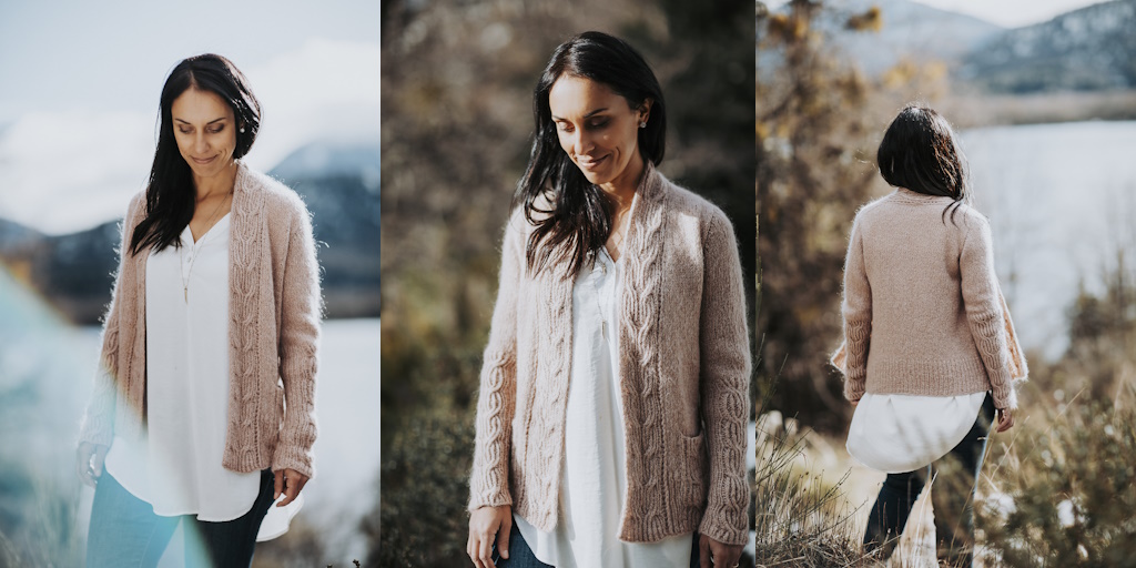 Кардиган с тонкими косами Cloud Peak Кардиган с тонкими косами на полотне спицами