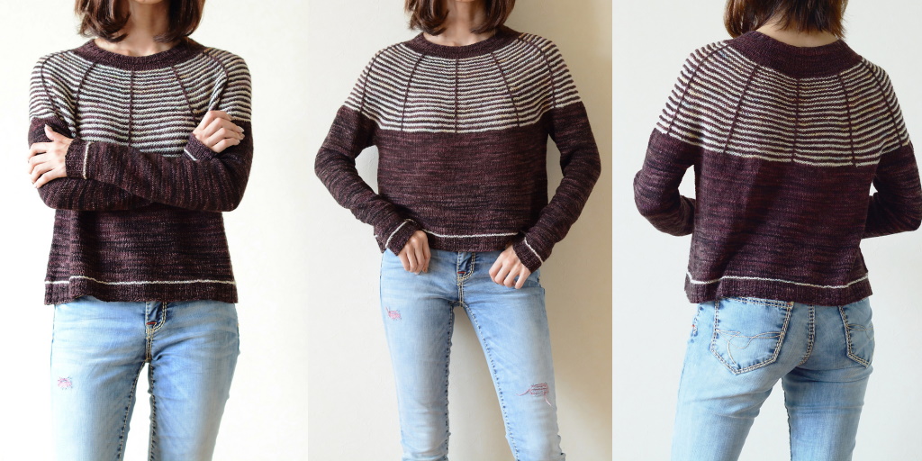 Пуловер с круглой кокеткой полосками Candyline Пуловер с круглой кокеткой полосками спицами