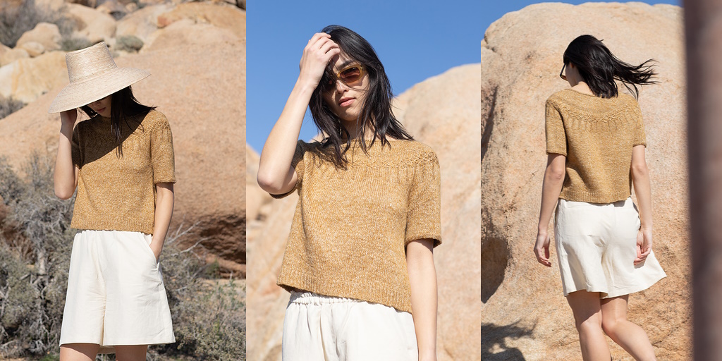 Топ с узором на круглой кокетке вязаный спицами Caprock Топ с узором на кокетке спицами