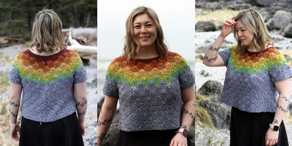 Пуловер с шишечками Rainberry Яркий радужный пуловер с шишечками спицами