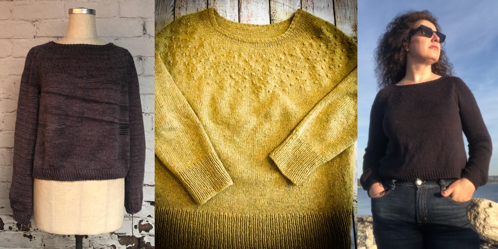 Пуловер с узелками на круглой кокетке спицами Andalo Пуловер с узелками на круглой кокетке вязаный спицами сверху