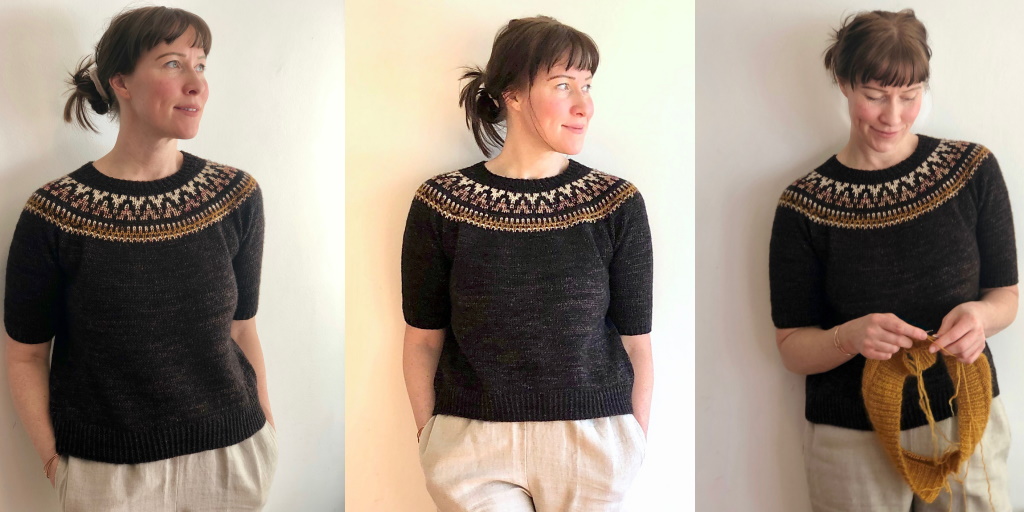 Топ с жаккардовым узором Espresso Топ с графическим узором на круглой кокетке, связанный спицами