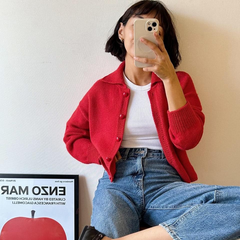 Вязаный спицами кардиган Sofia Cardigan с отложным воротничком и японским плечом Вязаный спицами кардиган с отложным воротником