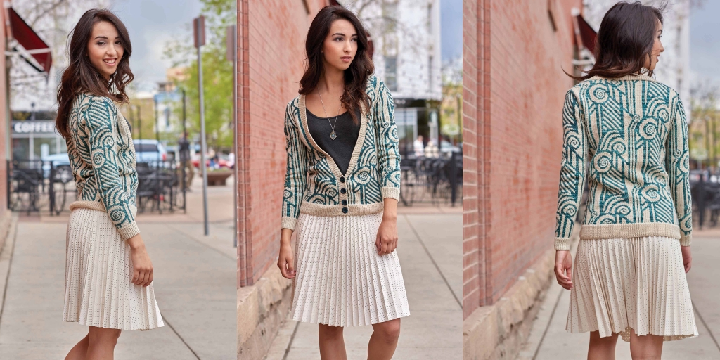 Кардиган жаккардовым узором спицами