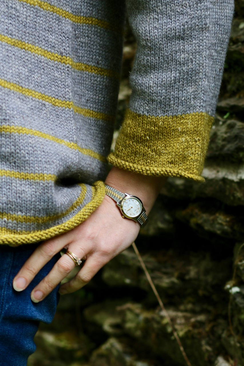 Полосатый узор спицами по кругу