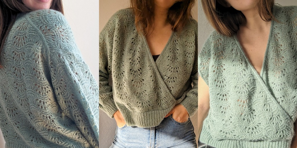 Ажурный пуловер с японским плечом Birdysweater Красивый ажурный пуловер