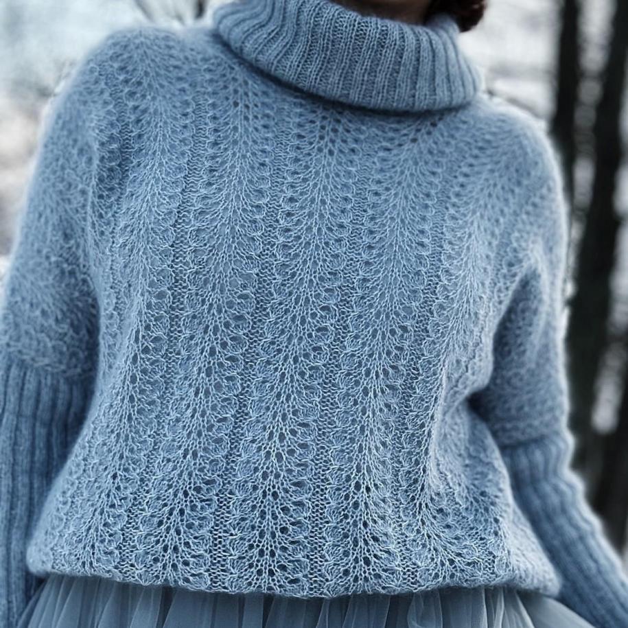 Красивый свитер Lupine, вязаный ажурным узором сверху Красивый свитер ажурным узором спицами сверху