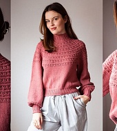 Женский вязаный спицами свитер с круглой текстурной кокеткой