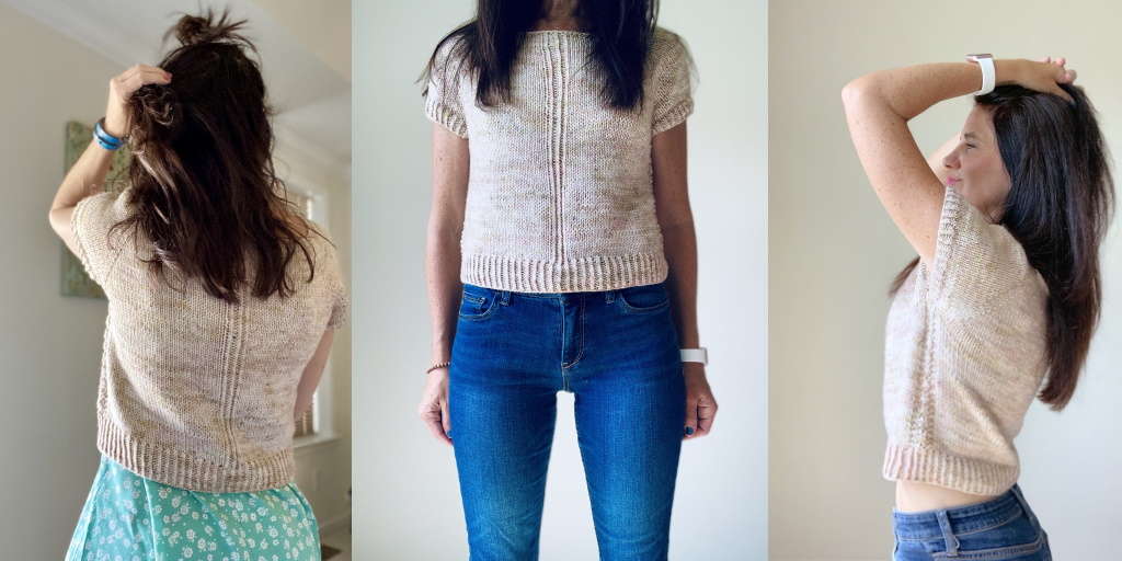 Пуловер с короткими рукавами спицами