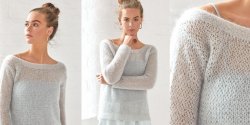 Пуловер со спущенным плечом спицами, модель 2018 года
