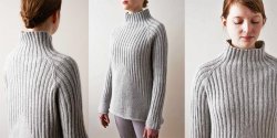 Бесшовный пуловер резинкой вязаный спицами от Purl Soho