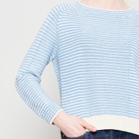 Женский полосатый пуловер спицами